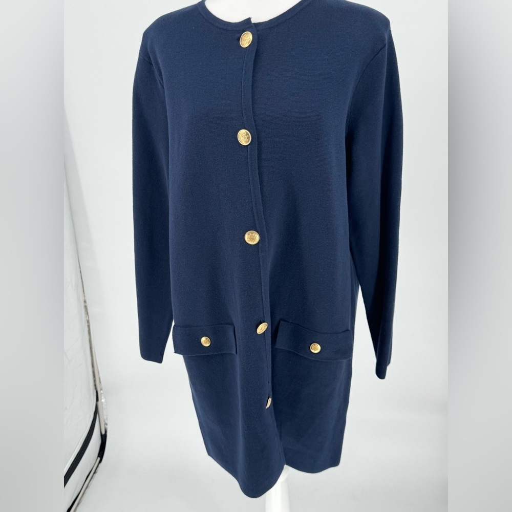 J. Crew Classic Navy Knit Sleeve Sweater Jacket w/ Preppy Gold Buttons Sz S